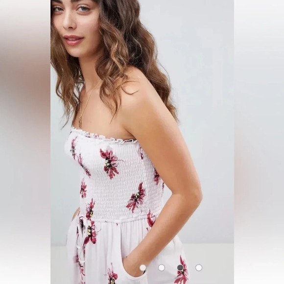 Band Of Gypsies‎ Bandeau Floral Romper Pockets Womens Size Large (1447) - Picture 3 of 8